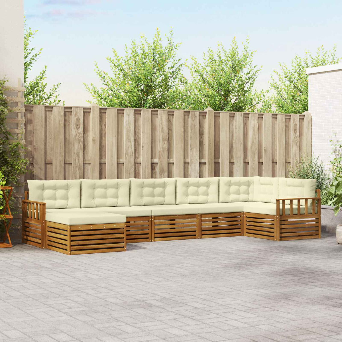 Outdoor-Sofagarnitur 7 stk. Natur und Creme