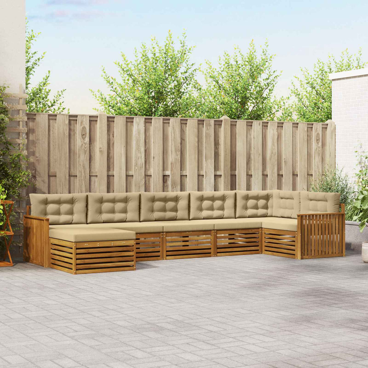Outdoor-Sofagarnitur 7 stk. Natur und Beige