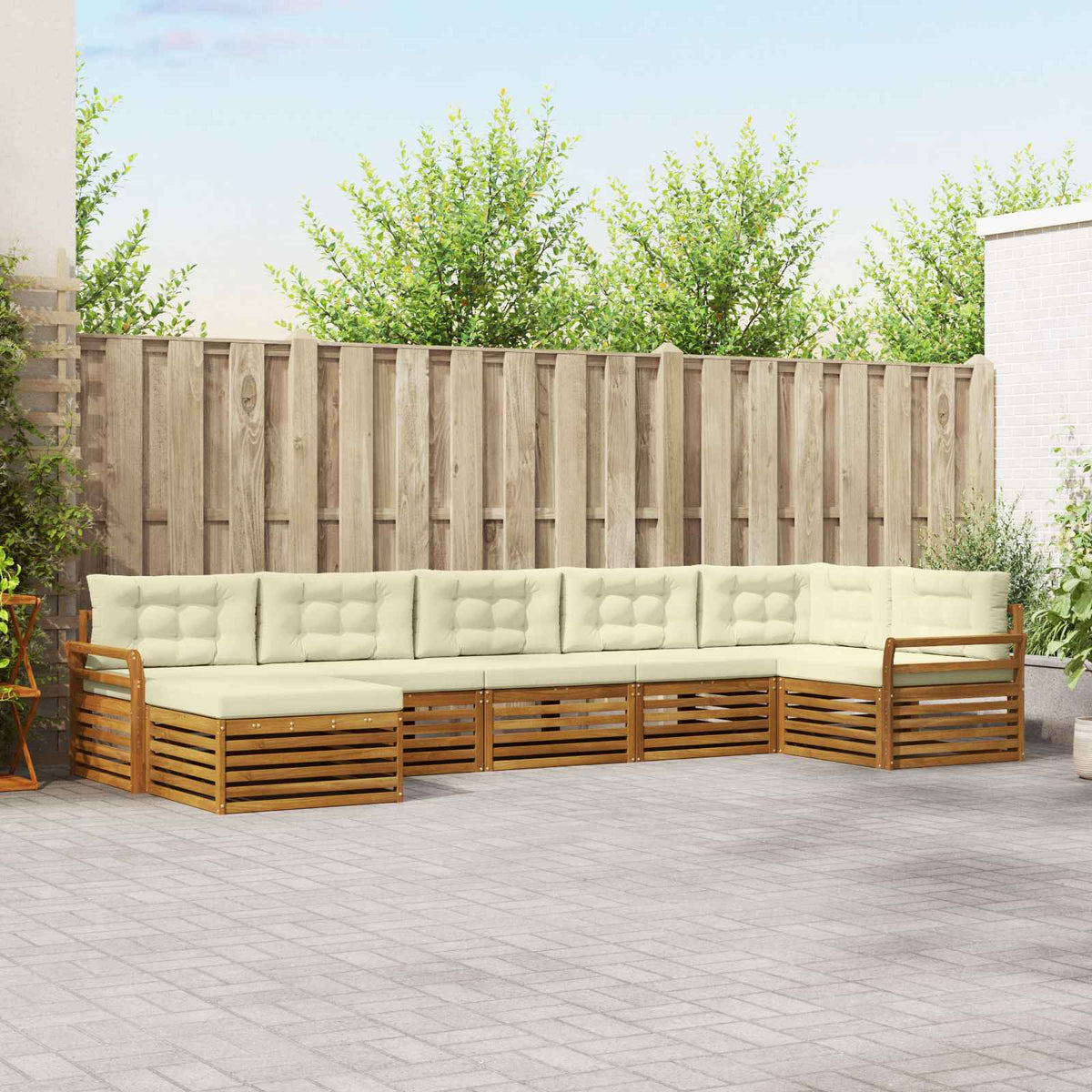 Outdoor-Sofagarnitur 7 stk. Natur und Creme