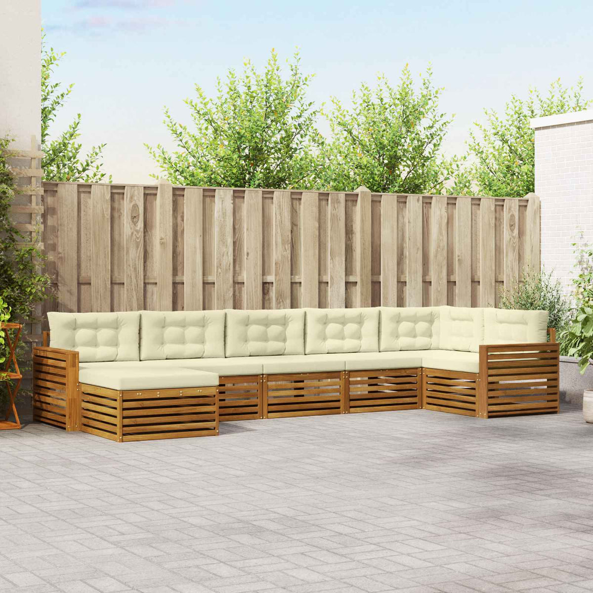 Outdoor-Sofagarnitur 7 stk. Natur und Creme