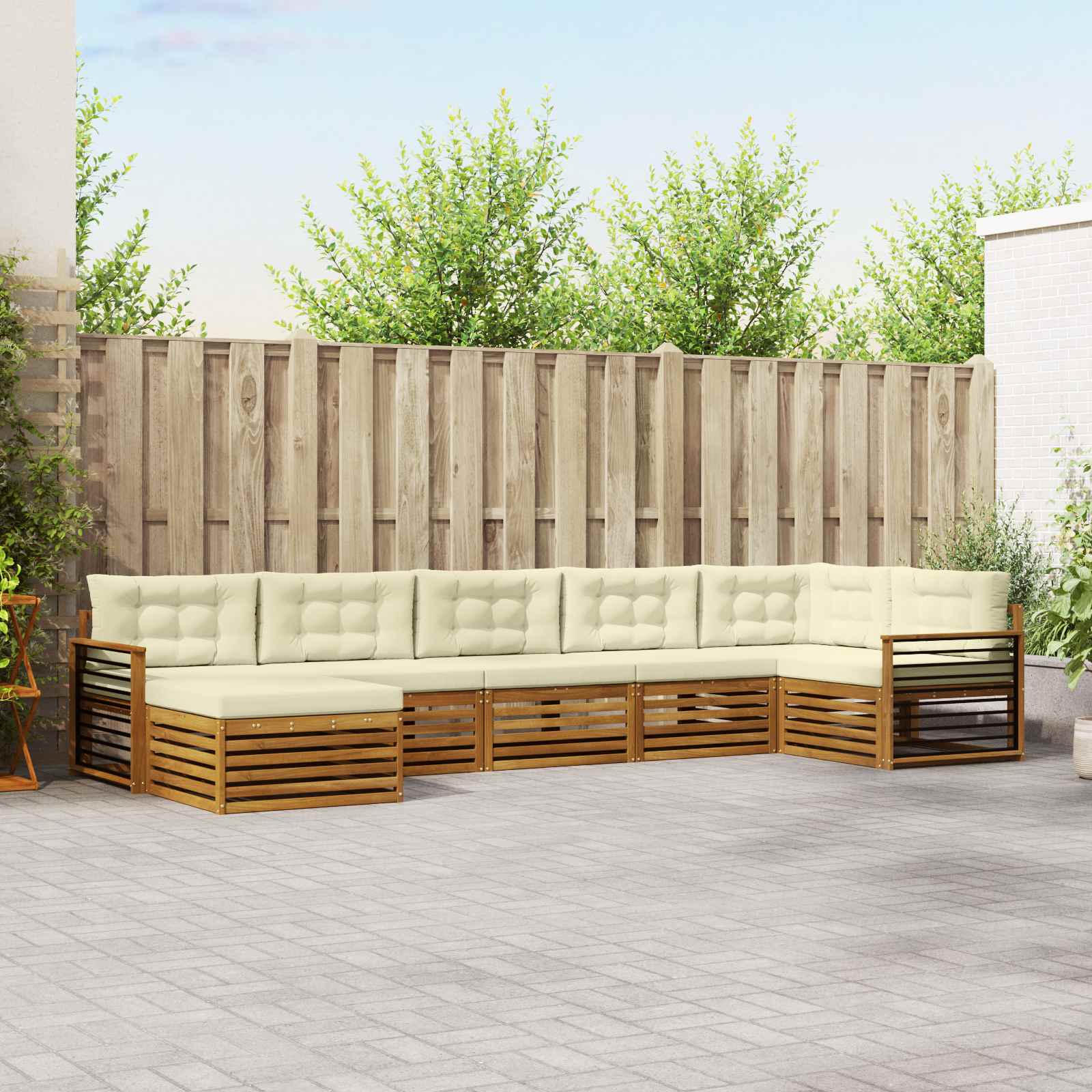 Outdoor-Sofagarnitur 7 stk. Natur und Creme