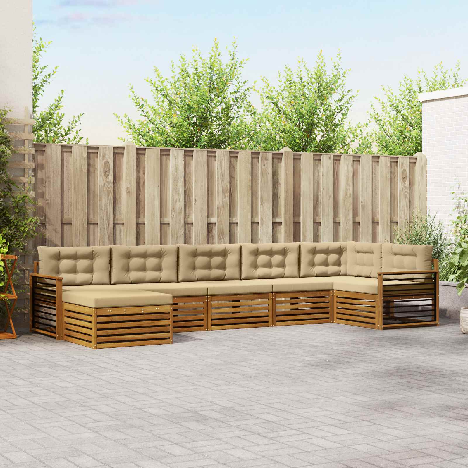 Outdoor-Sofagarnitur 7 stk. Natur und Beige