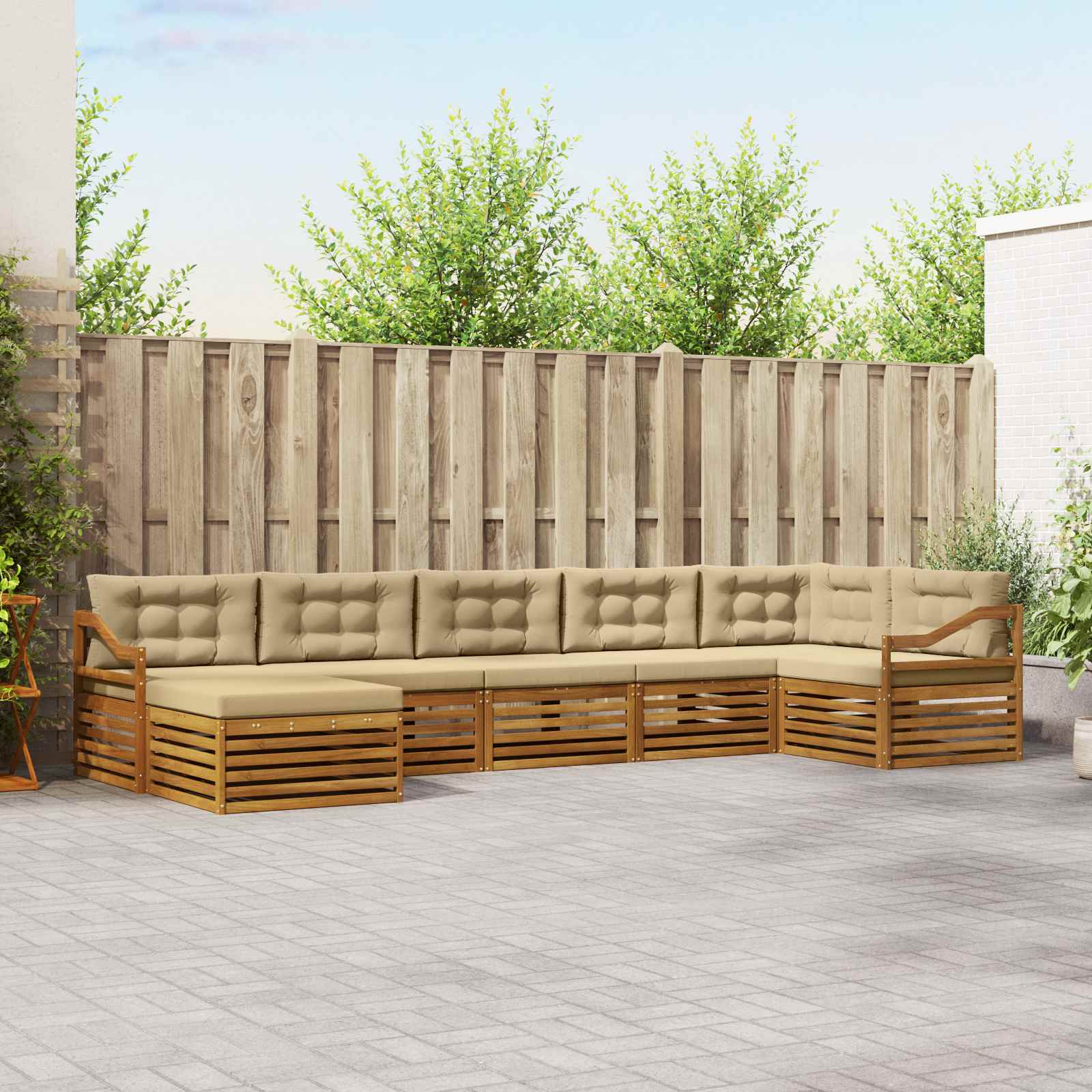 Outdoor-Sofagarnitur 7 stk. Natur und Beige