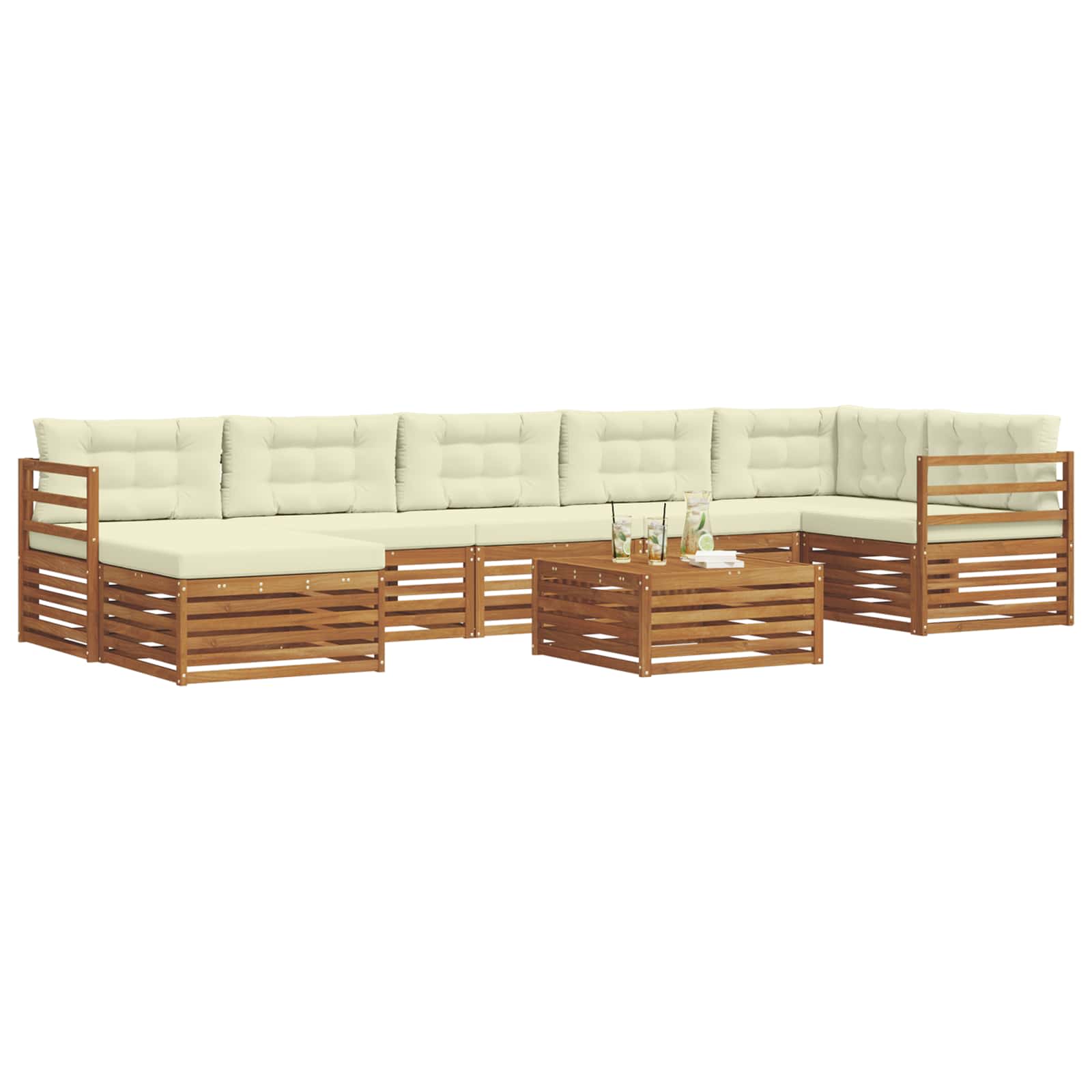 Outdoor-Sofagarnitur mit Kissen 8 pcs Natur und Creme