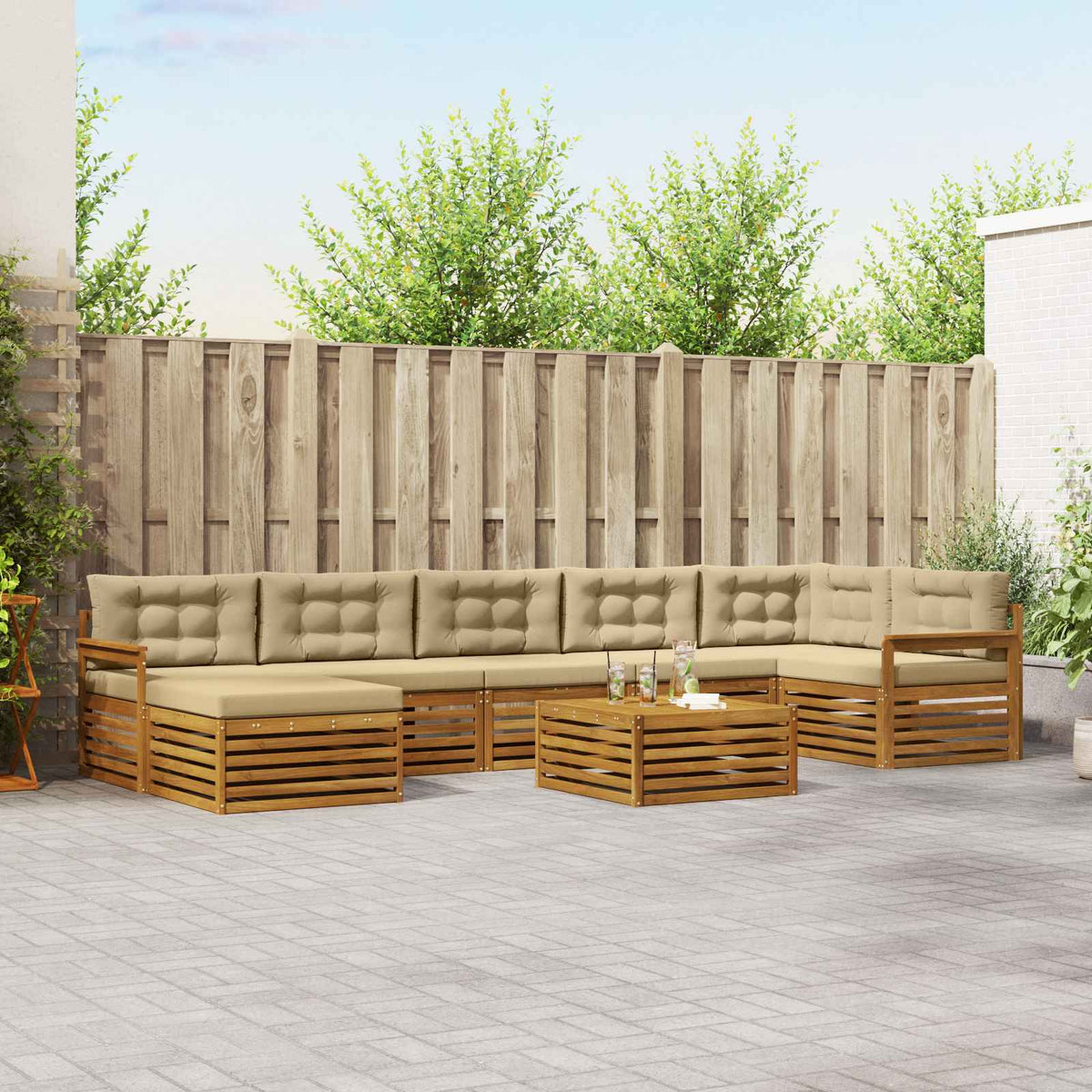 Outdoor-Sofagarnitur 8 stk. Natur und Beige