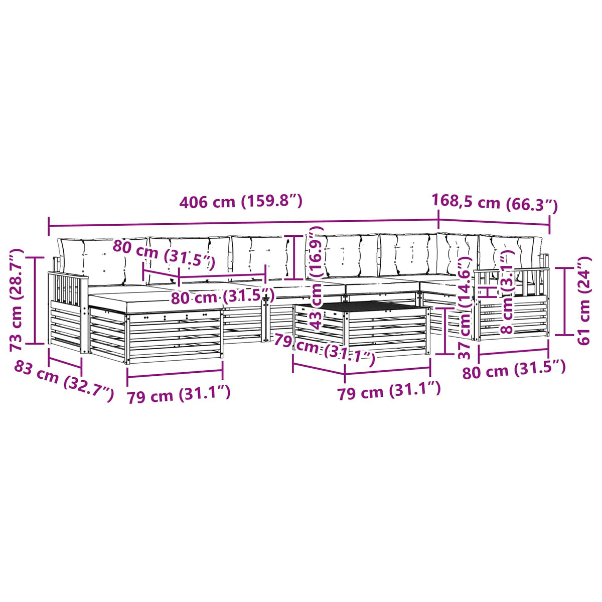 Outdoor-Sofagarnitur 8 stk. Natur und Anthrazit