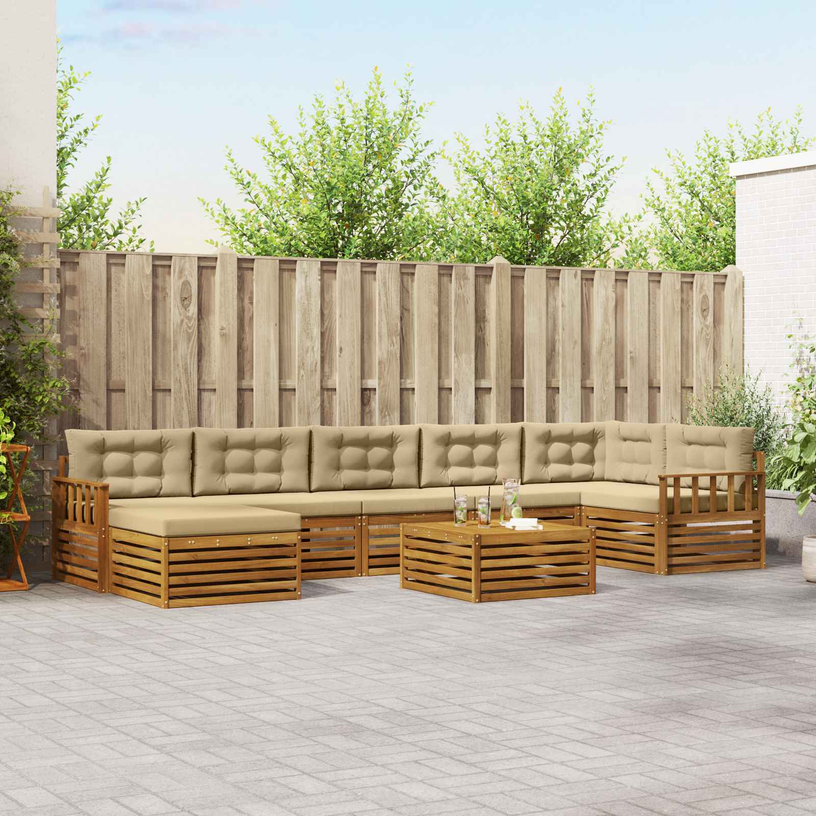 Outdoor-Sofagarnitur mit Kissen 8 pcs Natur und Beige
