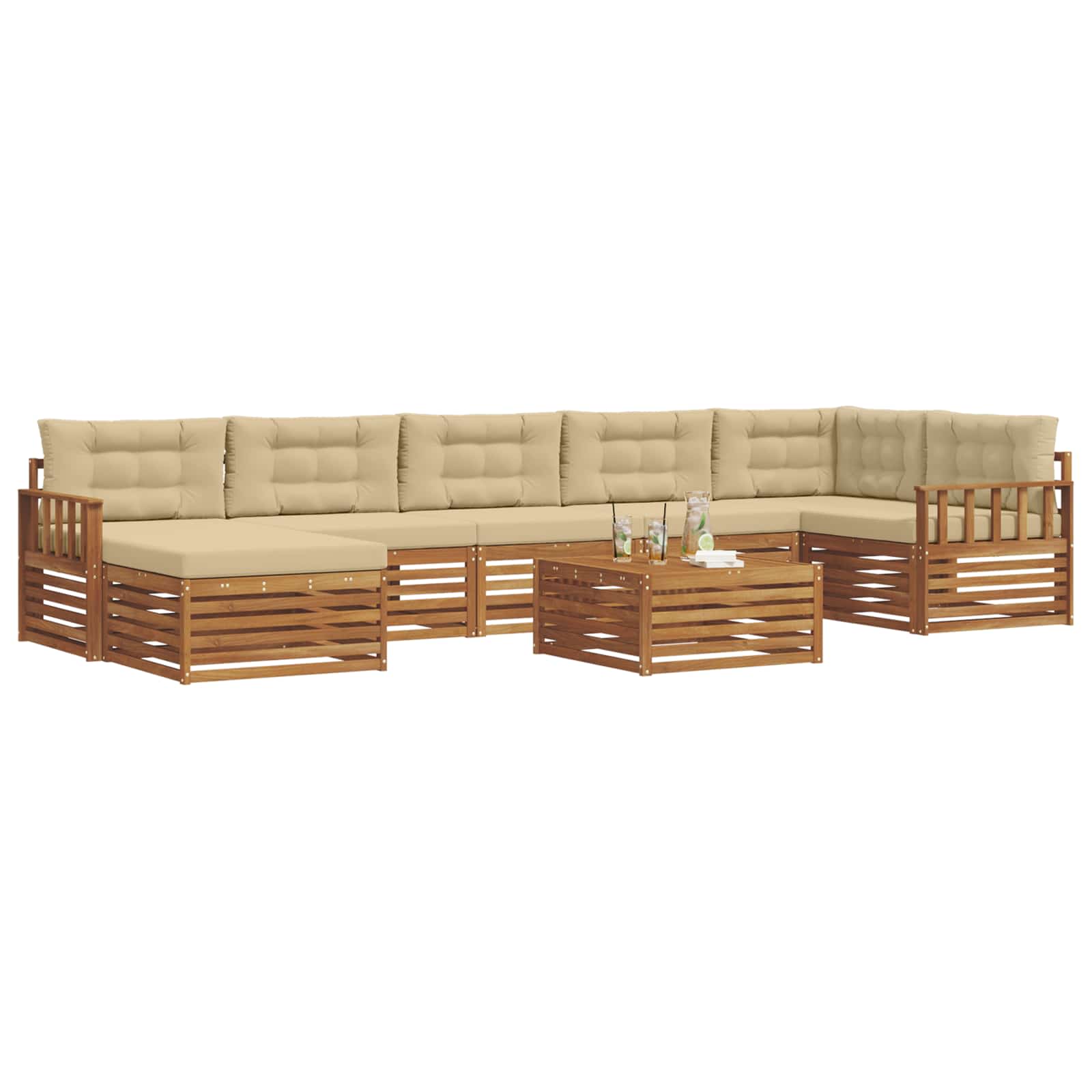 Outdoor-Sofagarnitur mit Kissen 8 pcs Natur und Beige