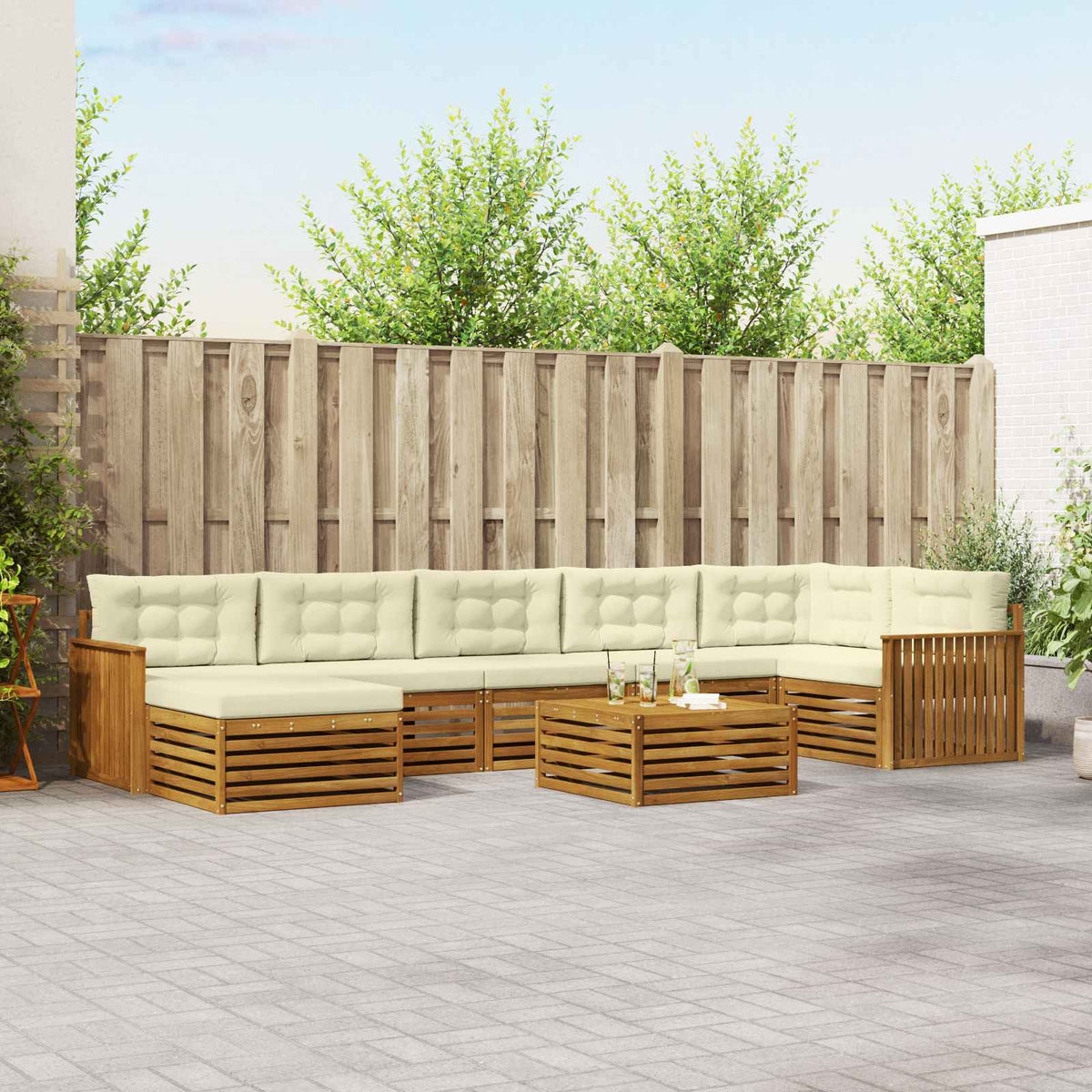 Outdoor-Sofagarnitur 8 stk. Natur und Creme