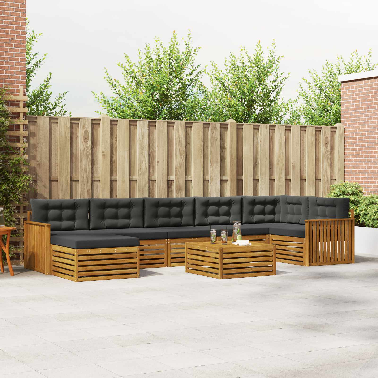 Outdoor-Sofagarnitur mit Kissen 8 pcs Natur und Anthrazit