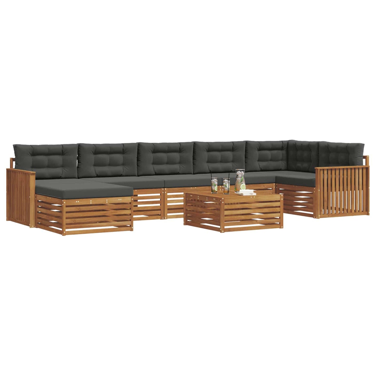 Outdoor-Sofagarnitur mit Kissen 8 pcs Natur und Anthrazit