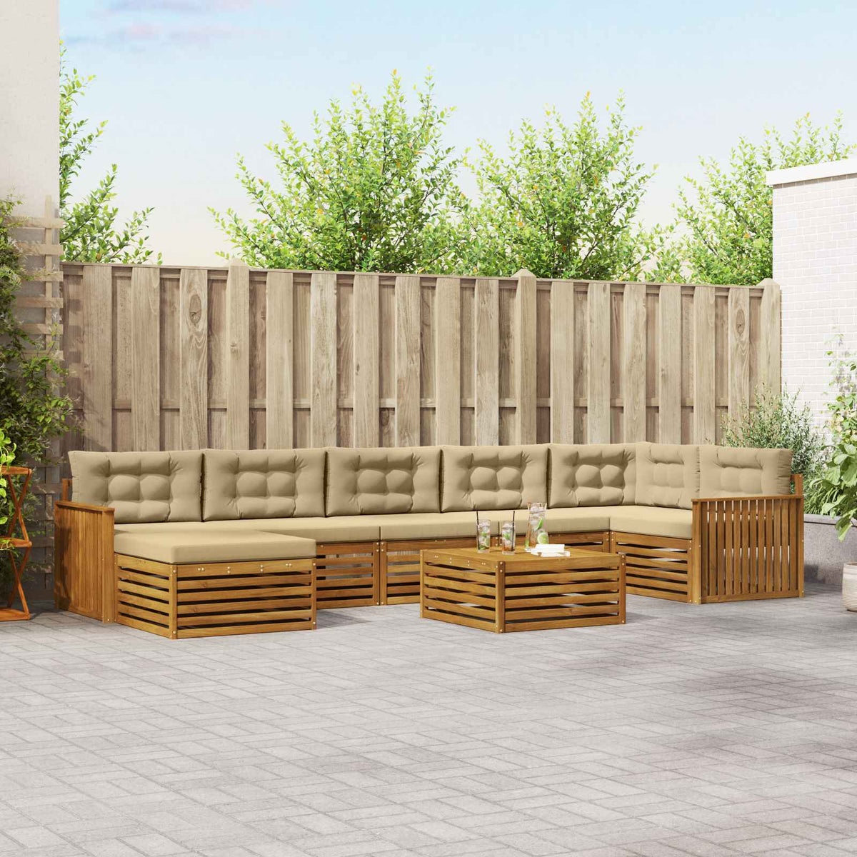 Outdoor-Sofagarnitur 8 stk. Natur und Beige