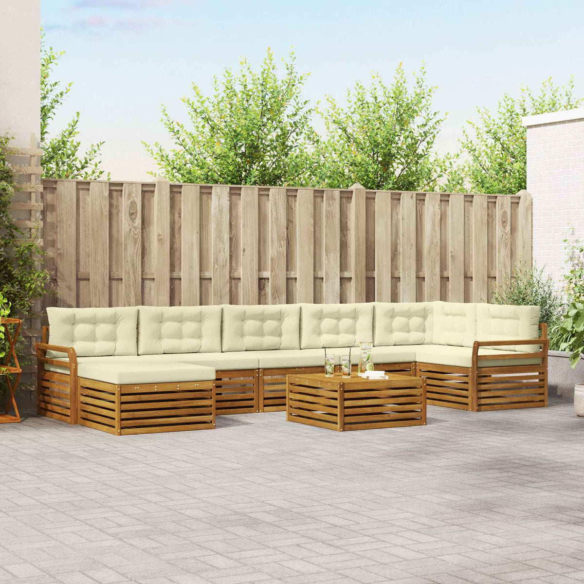 Outdoor-Sofagarnitur 8 stk. Natur und Creme