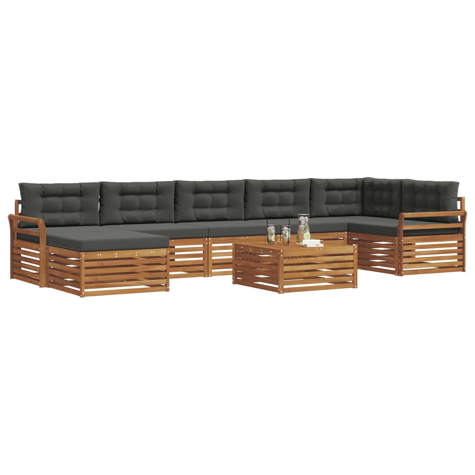 Outdoor-Sofagarnitur mit Kissen 8 pcs Natur und Anthrazit