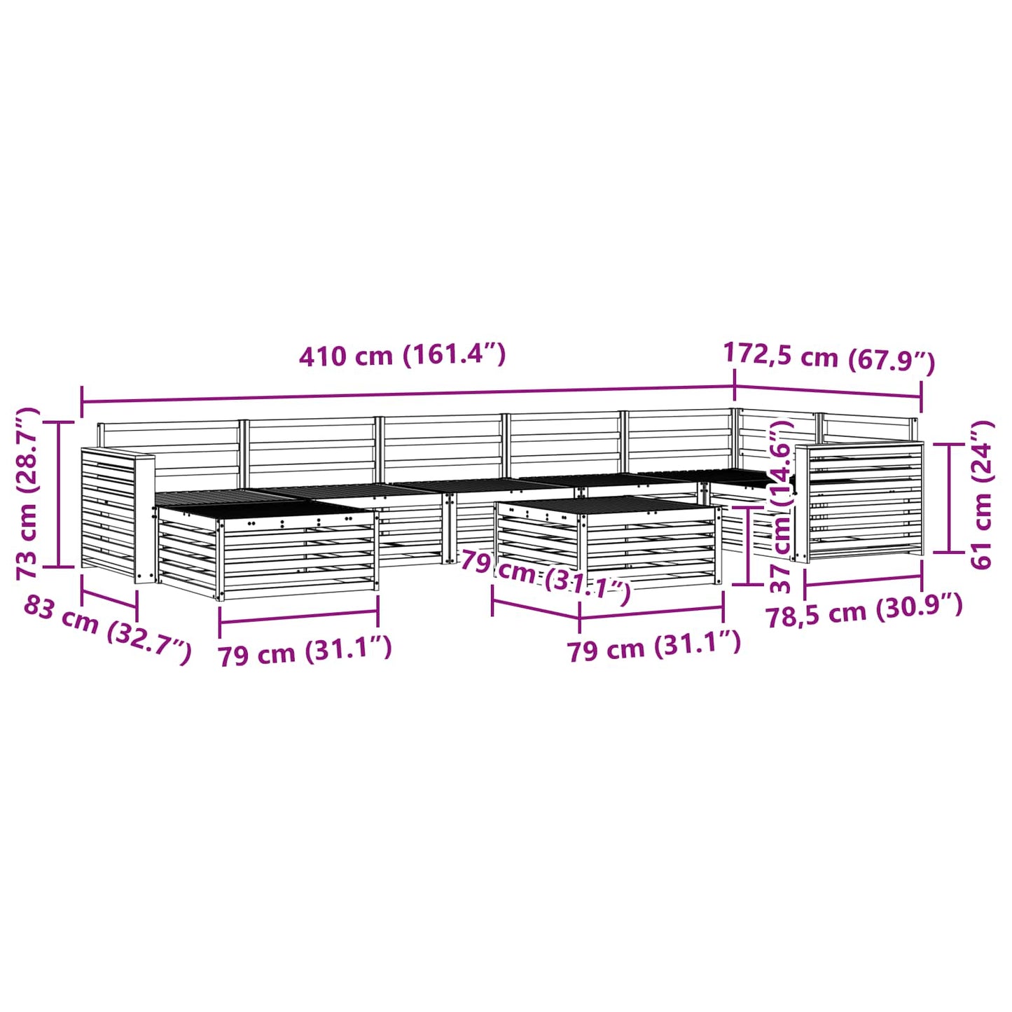 Outdoor-Sofagarnitur 8 pcs Natur