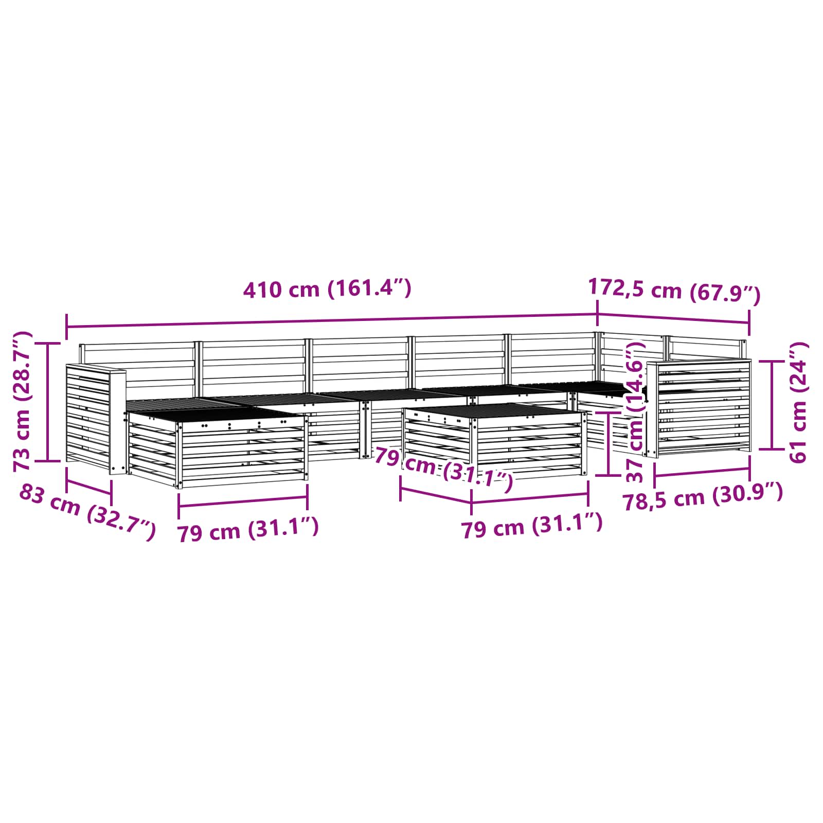Outdoor-Sofagarnitur 8 pcs Natur