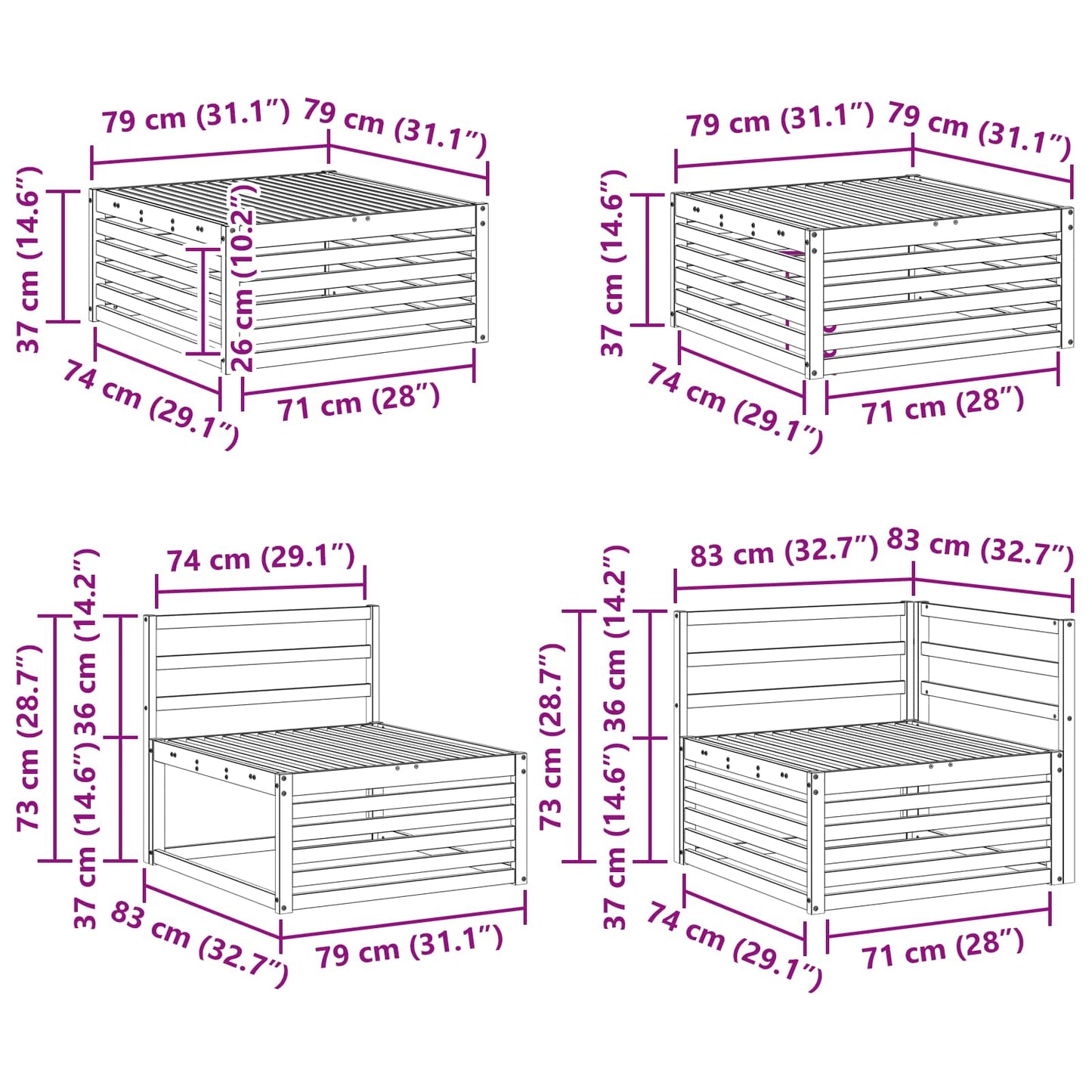 Outdoor-Sofagarnitur 8 pcs Natur