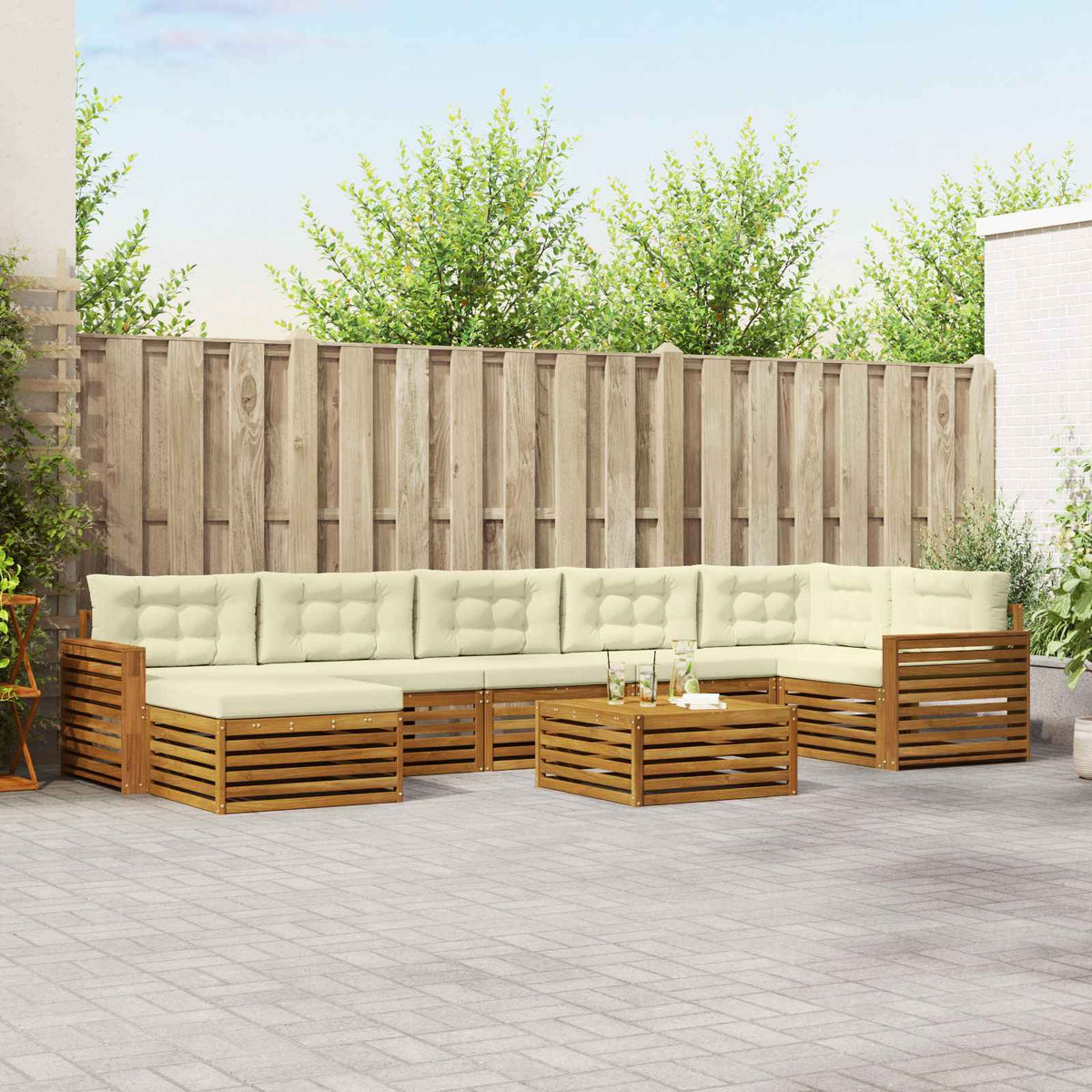 Outdoor-Sofagarnitur 8 stk. Natur und Creme