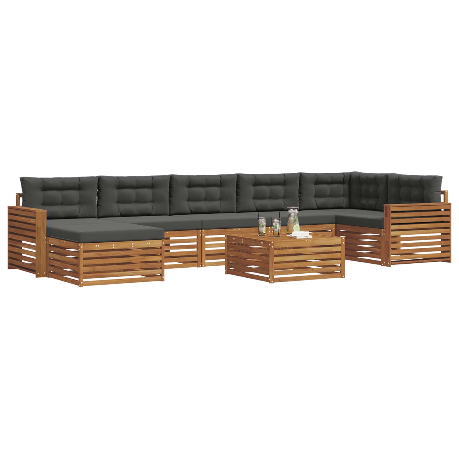 Outdoor-Sofagarnitur mit Kissen 8 pcs Natur und Anthrazit