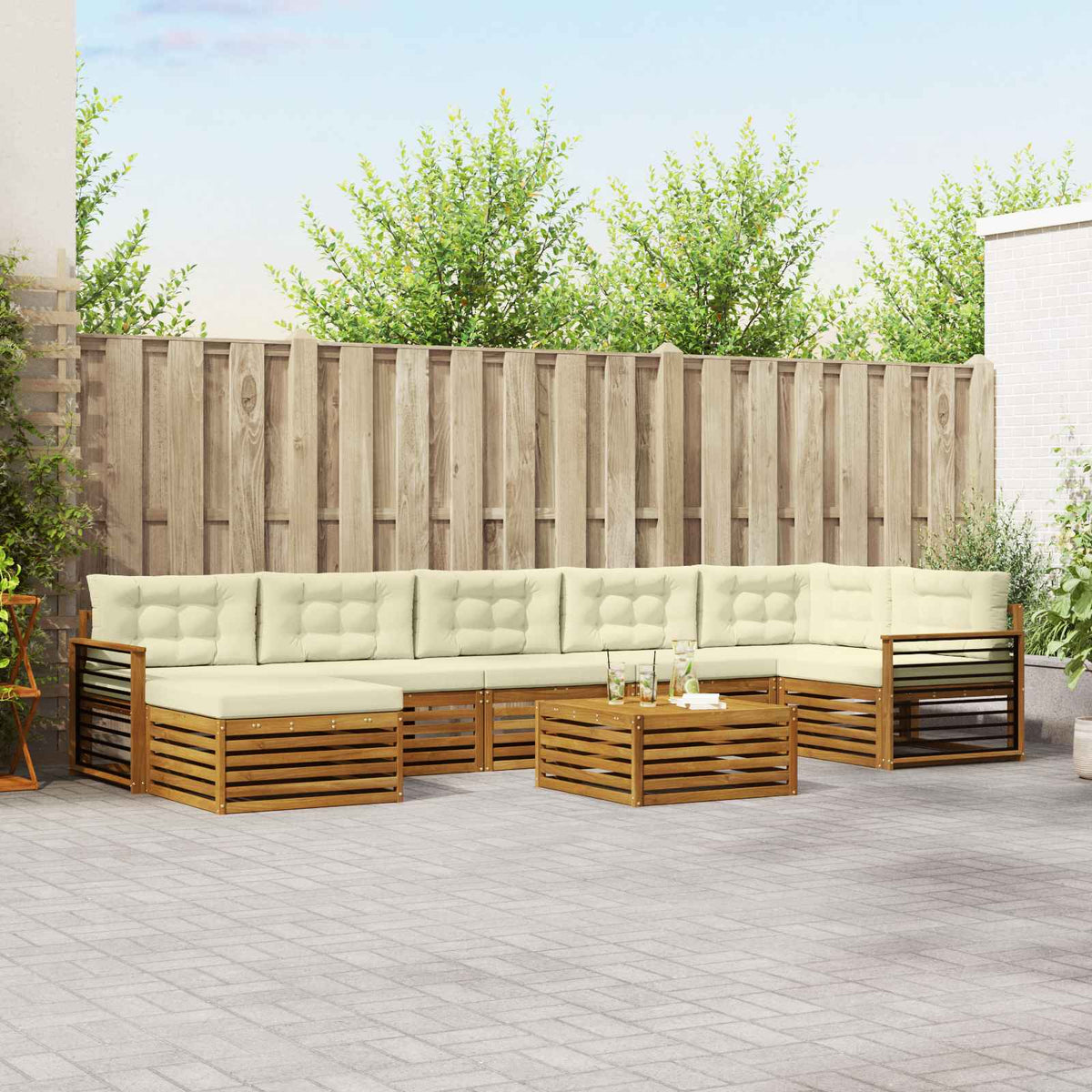 Outdoor-Sofagarnitur 8 stk. Natur und Creme