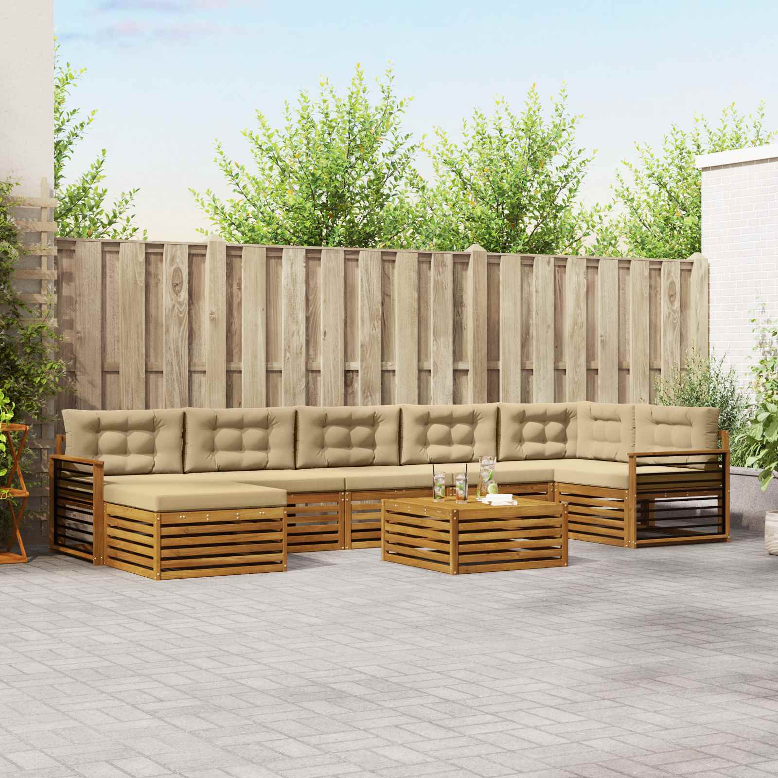 Outdoor-Sofagarnitur 8 stk. Natur und Beige