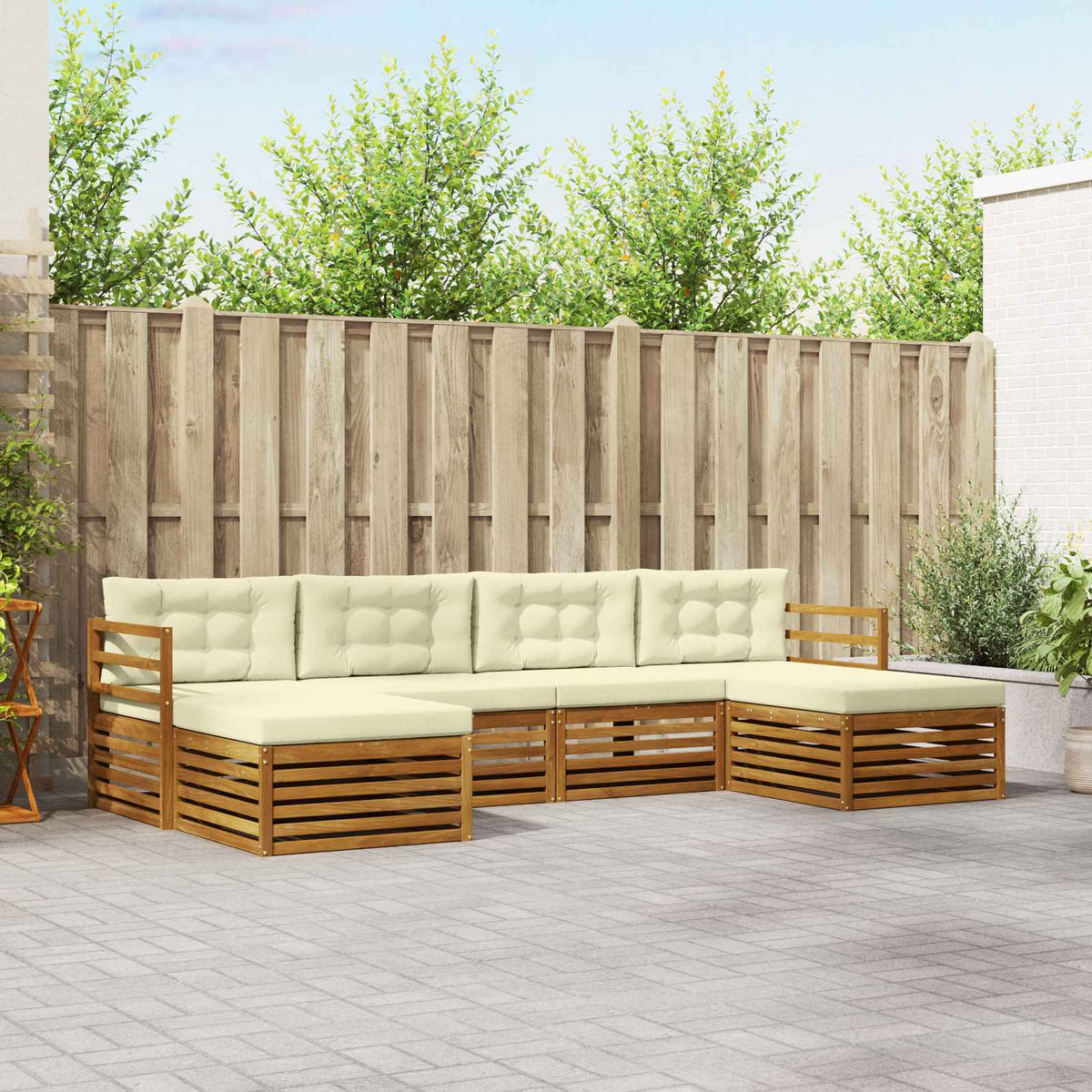 Outdoor-Sofagarnitur 6 stk. Natur und Creme Massivholz Akazie