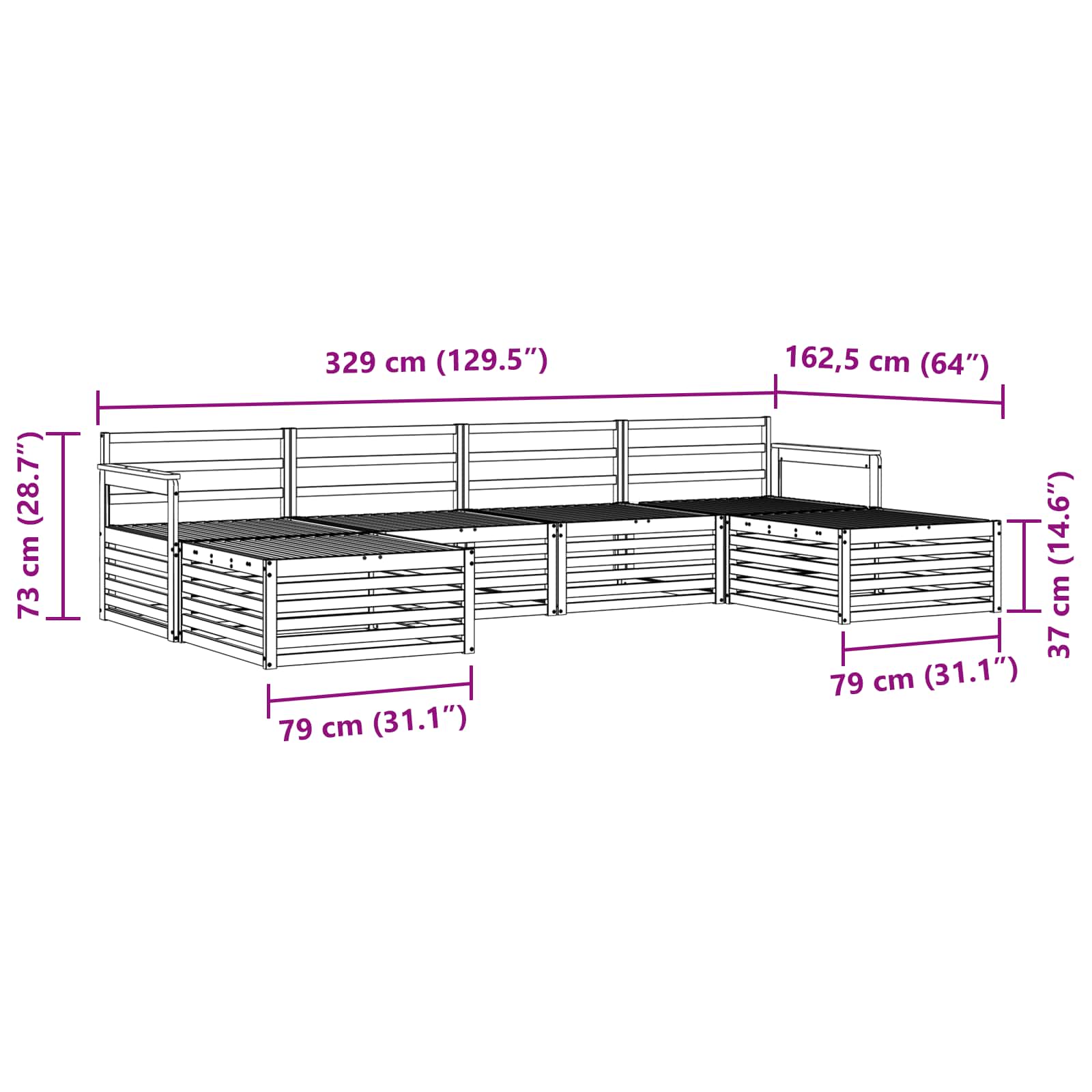 Sofagarnituren 6 pcs Natur Massivholz Akazie
