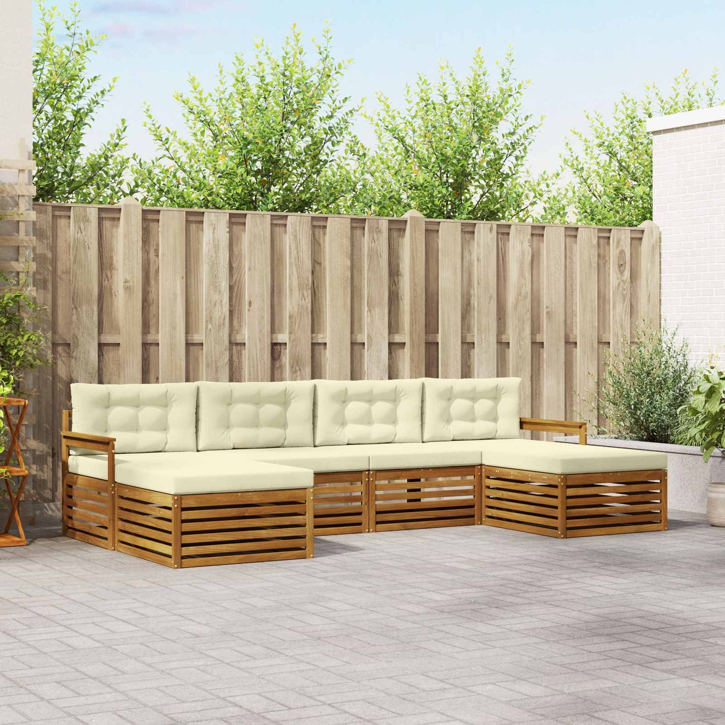 Sofagarnituren 6 pcs Natur und Creme Massivholz Akazie