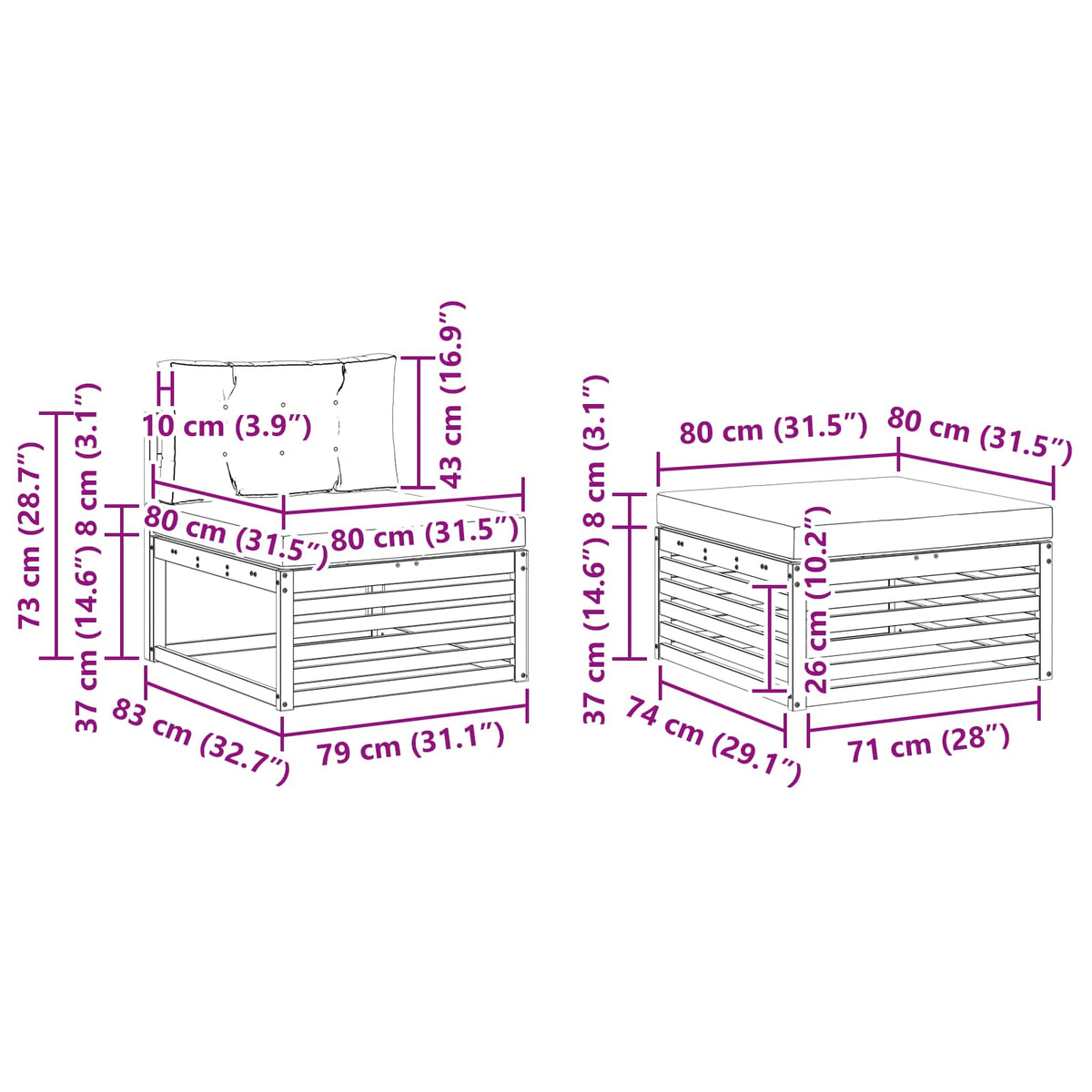 Outdoor-Sofagarnitur 6 stk. Natur und Creme Massivholz Akazie