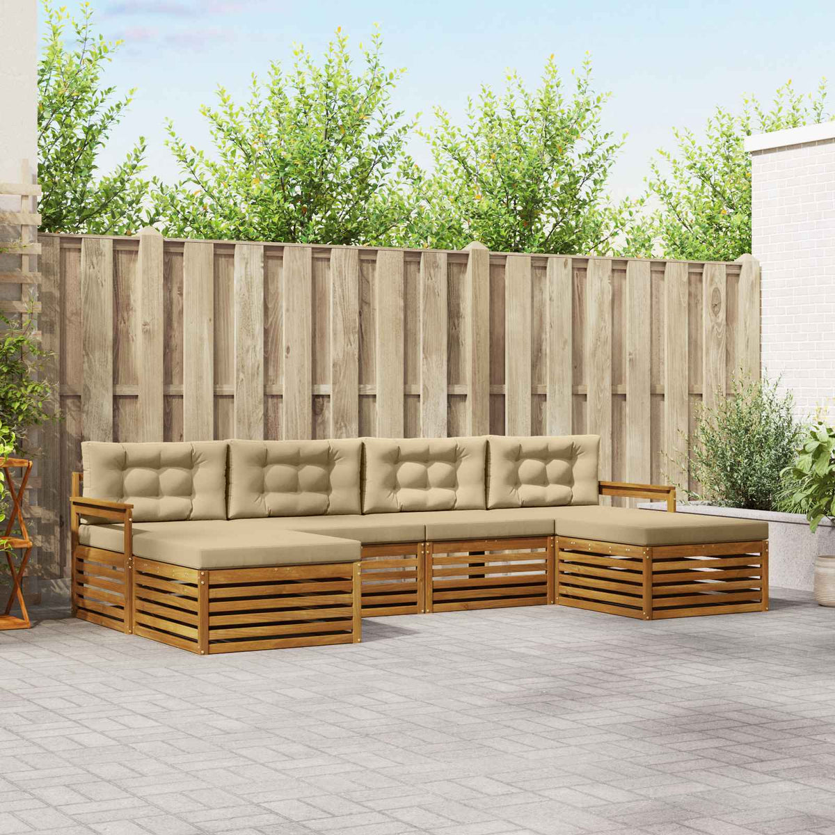 Outdoor-Sofagarnitur 6 stk. Natur und Beige Massivholz Akazie