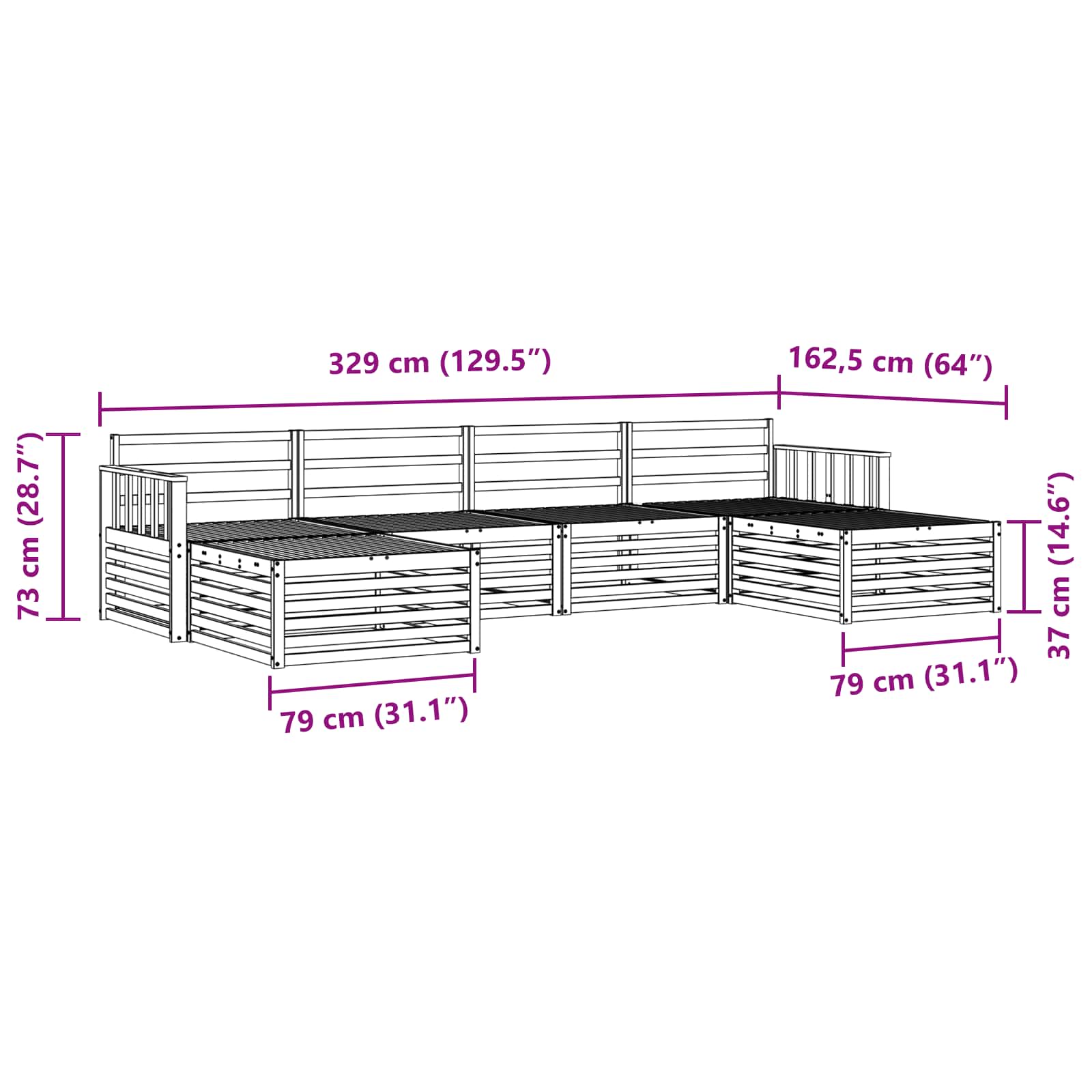 Sofagarnituren 6 pcs Natur Massivholz Akazie