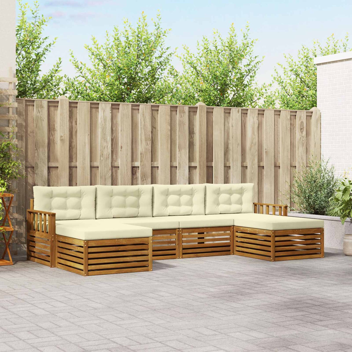 Sofagarnituren 6 pcs Natur und Creme Massivholz Akazie