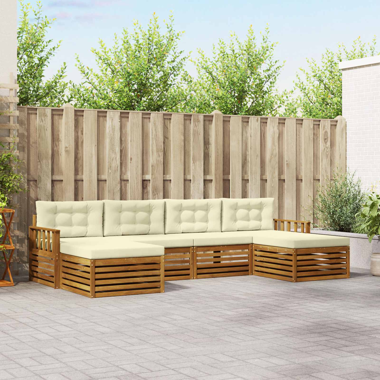 Sofagarnituren 6 pcs Natur und Creme Massivholz Akazie