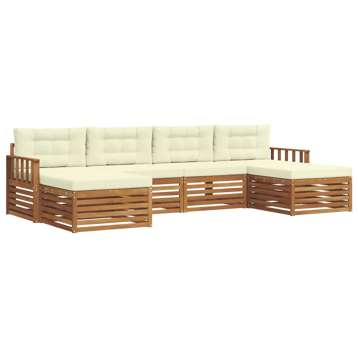 Outdoor-Sofagarnitur 6 stk. Natur und Creme Massivholz Akazie