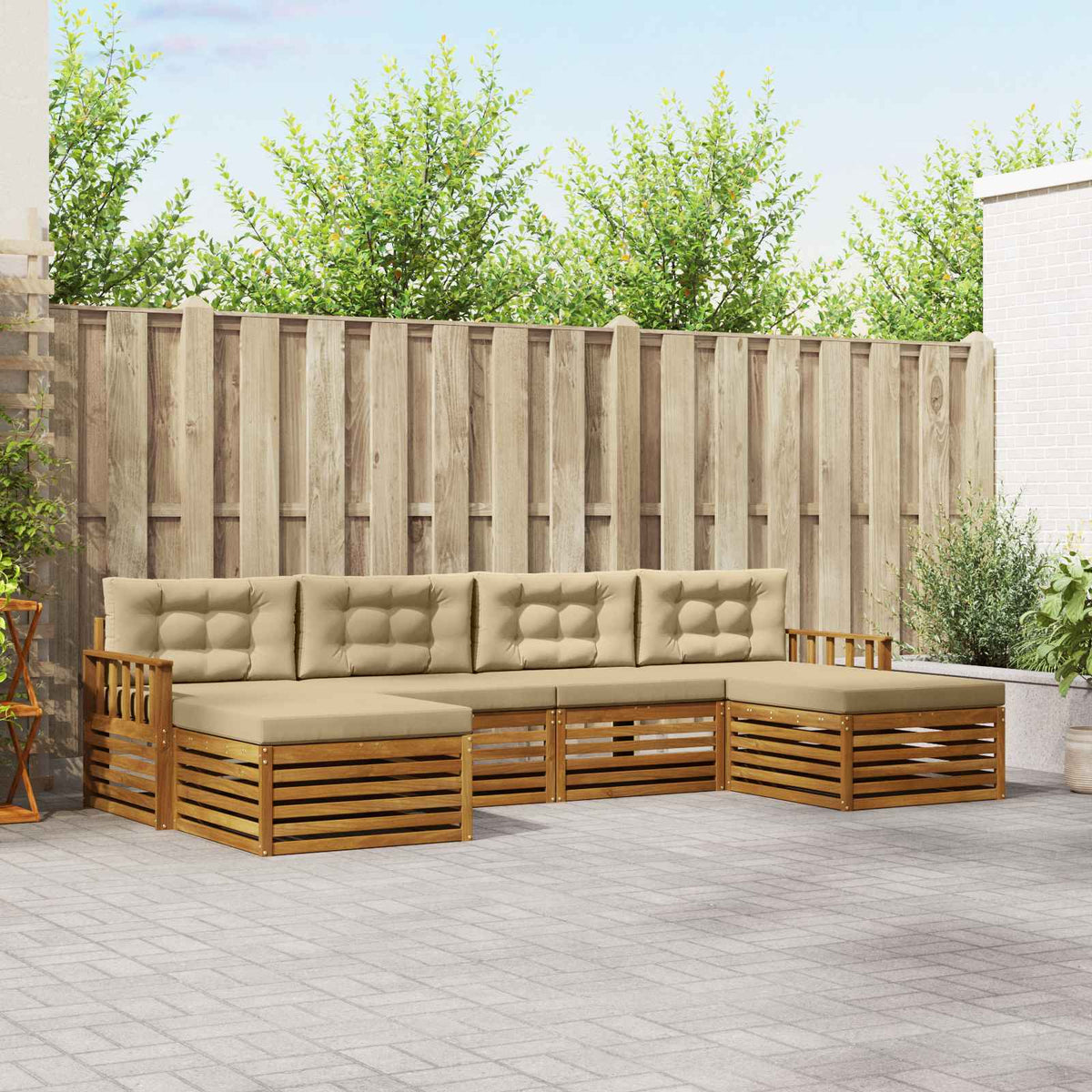 Outdoor-Sofagarnitur 6 stk. Natur und Beige Massivholz Akazie