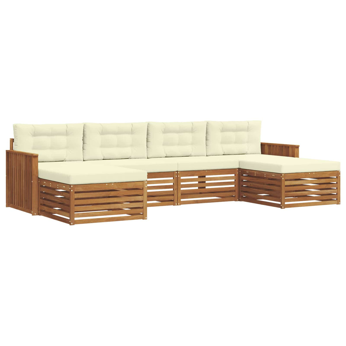 Outdoor-Sofagarnitur 6 stk. Natur und Creme Massivholz Akazie
