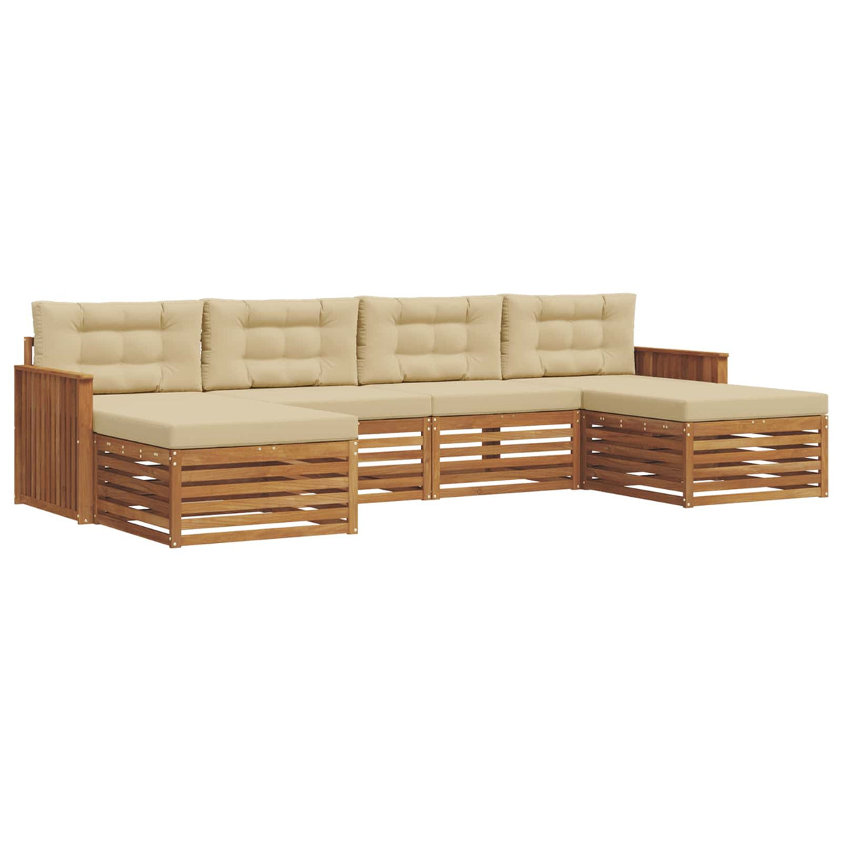 Outdoor-Sofagarnitur 6 stk. Natur und Beige Massivholz Akazie