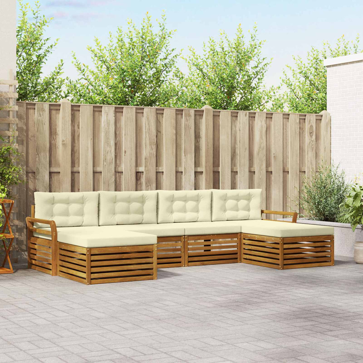 Outdoor-Sofagarnitur 6 stk. Natur und Creme Massivholz Akazie