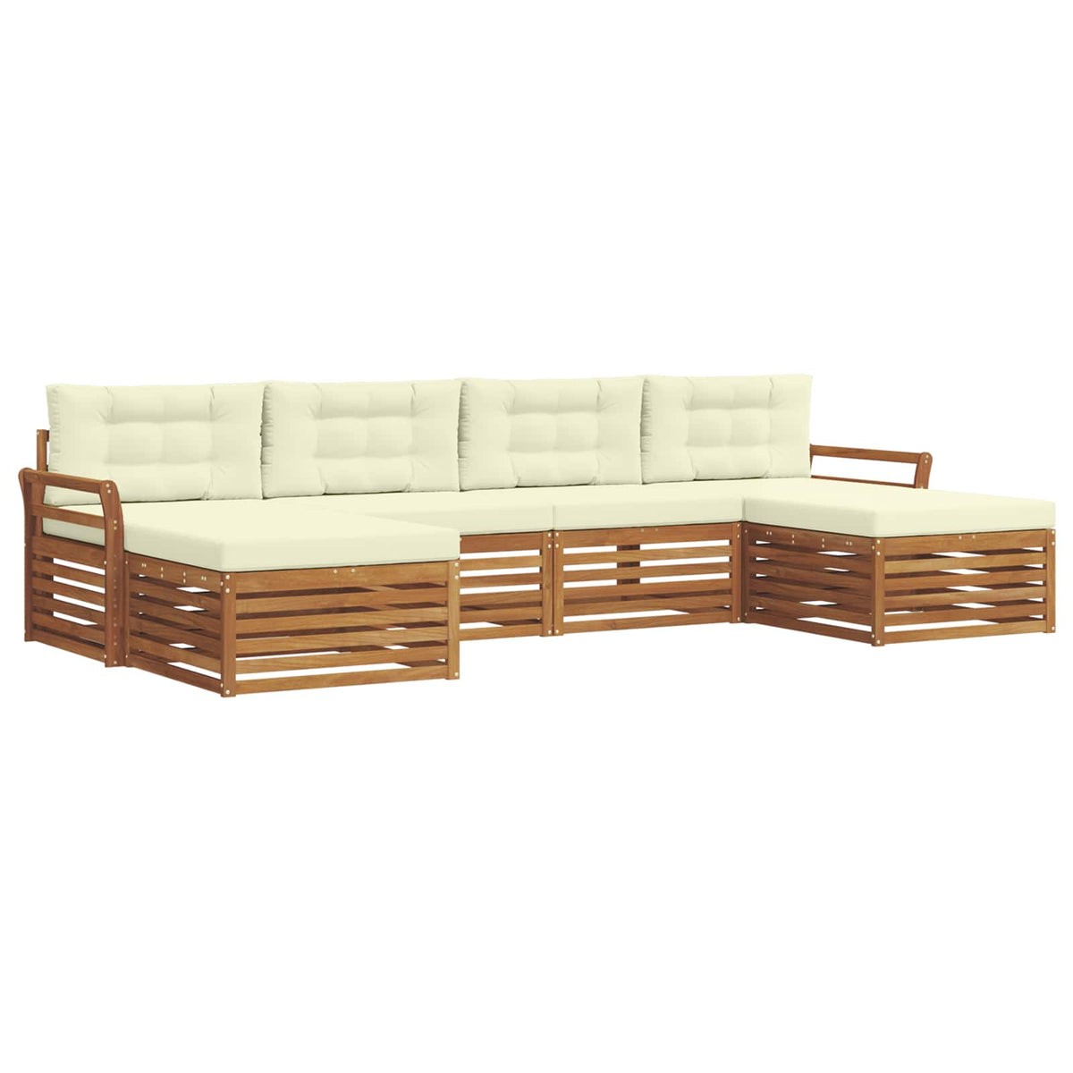 Outdoor-Sofagarnitur 6 stk. Natur und Creme Massivholz Akazie