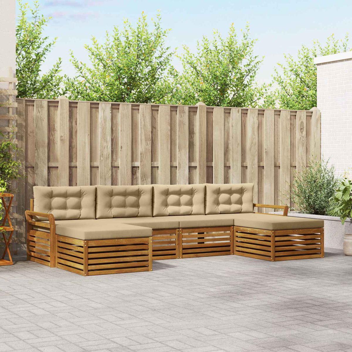 Outdoor-Sofagarnitur 6 stk. Natur und Beige Massivholz Akazie