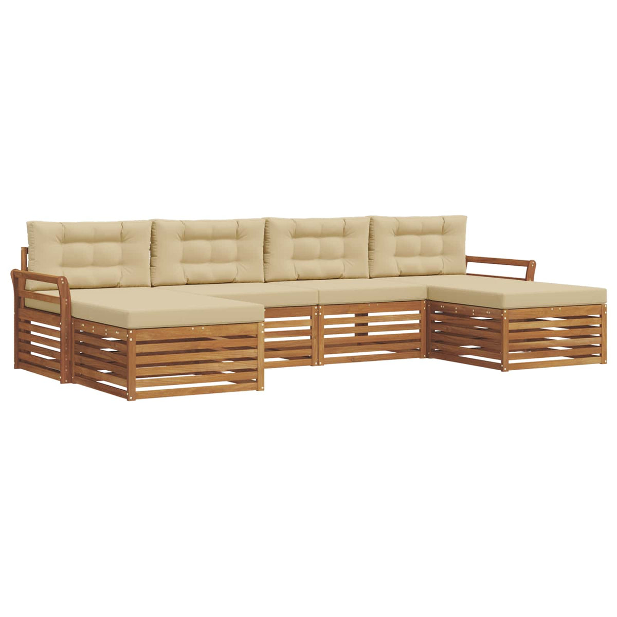 Outdoor-Sofagarnitur 6 stk. Natur und Beige Massivholz Akazie