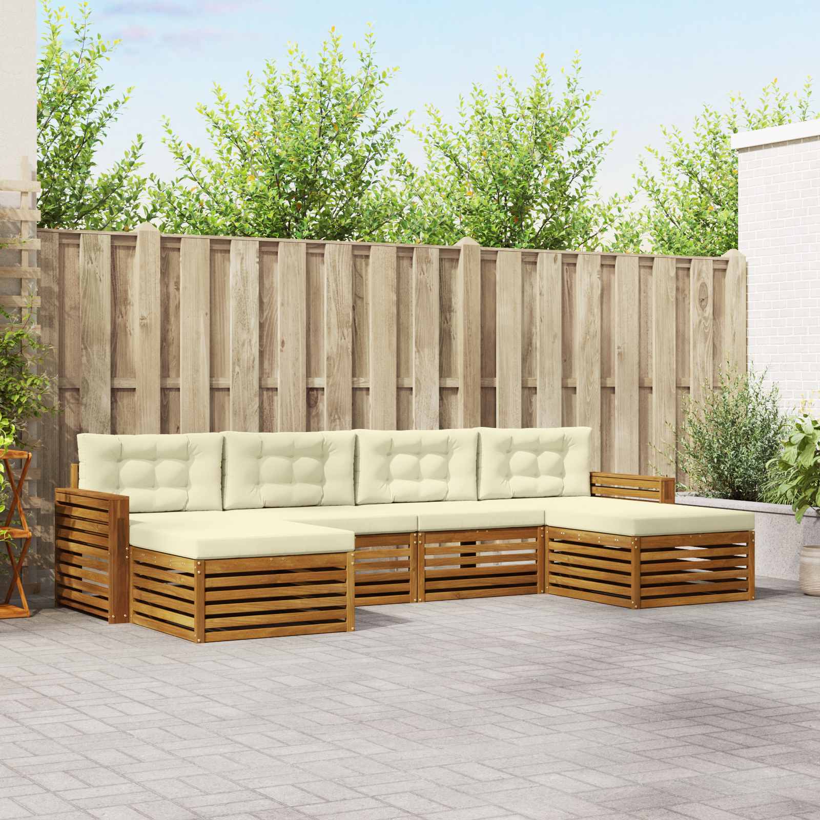Outdoor-Sofagarnitur 6 stk. Natur und Creme Massivholz Akazie