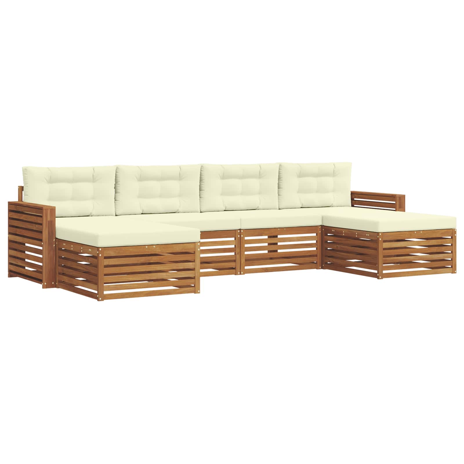 Outdoor-Sofagarnitur 6 stk. Natur und Creme Massivholz Akazie