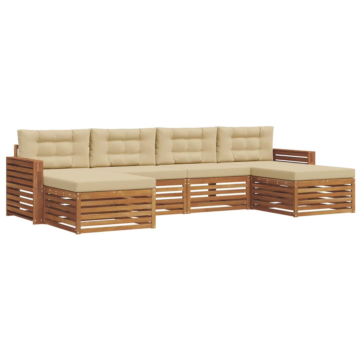 Outdoor-Sofagarnitur 6 stk. Natur und Beige Massivholz Akazie