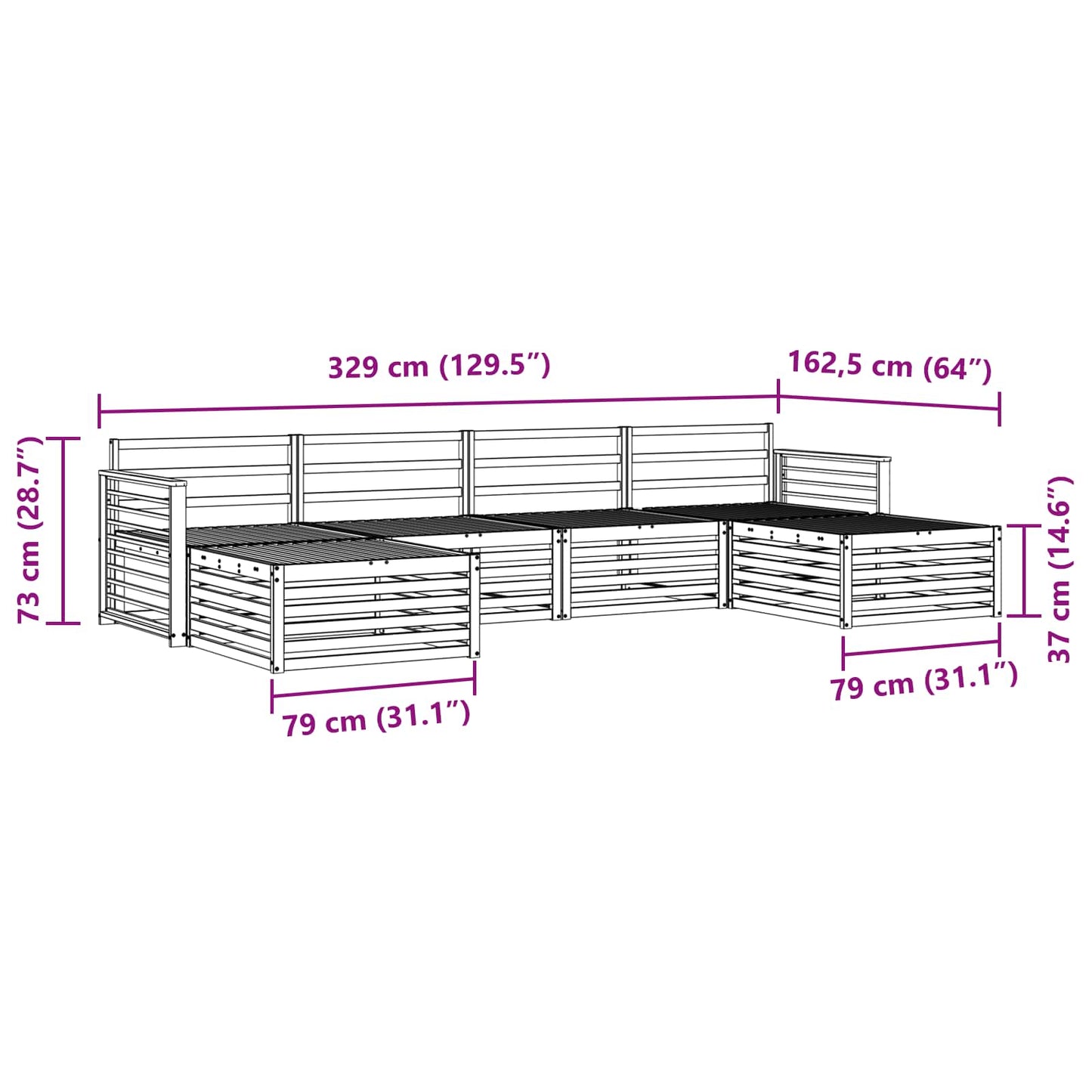 Sofagarnituren 6 pcs Natur Massivholz Akazie