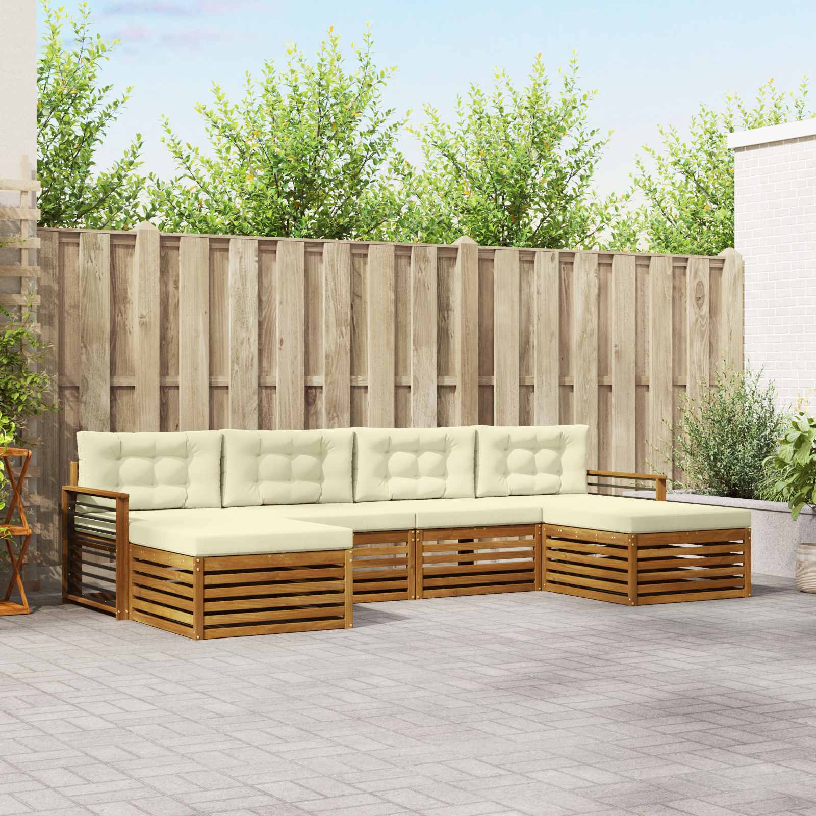 Sofagarnituren 6 pcs Natur und Creme Massivholz Akazie