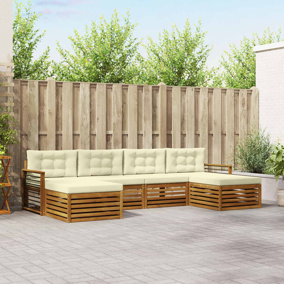 Outdoor-Sofagarnitur 6 stk. Natur und Creme Massivholz Akazie