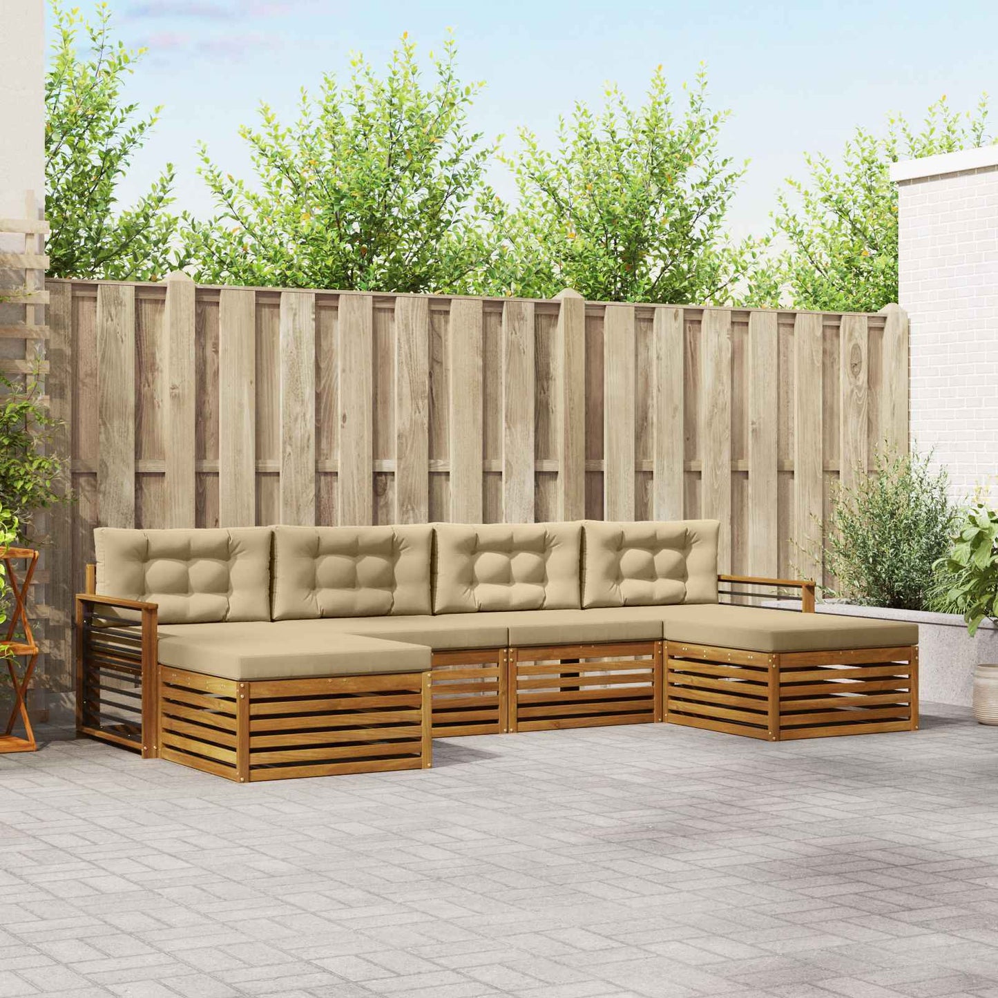 Outdoor-Sofagarnitur 6 stk. Natur und Beige Massivholz Akazie