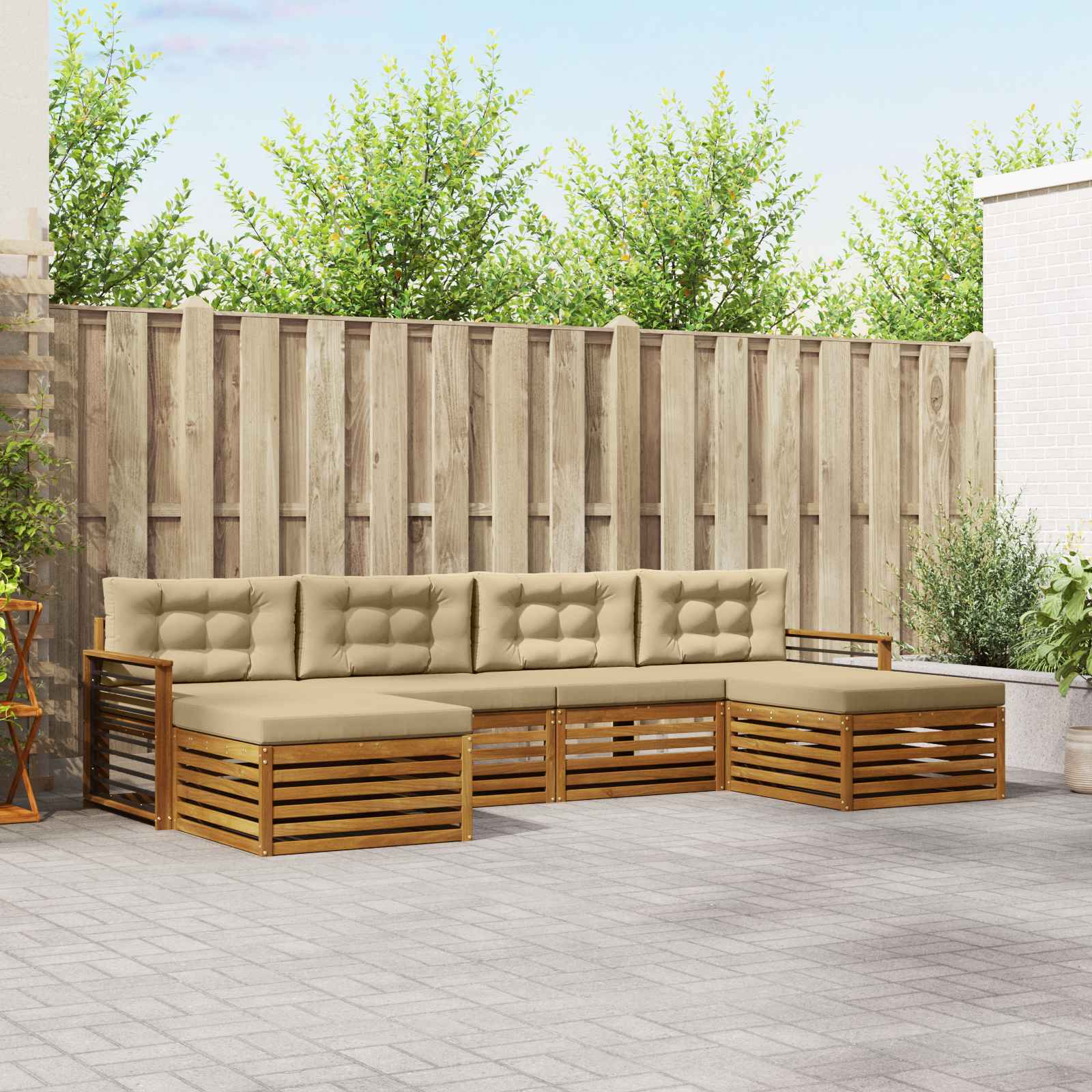 Outdoor-Sofagarnitur 6 stk. Natur und Beige Massivholz Akazie