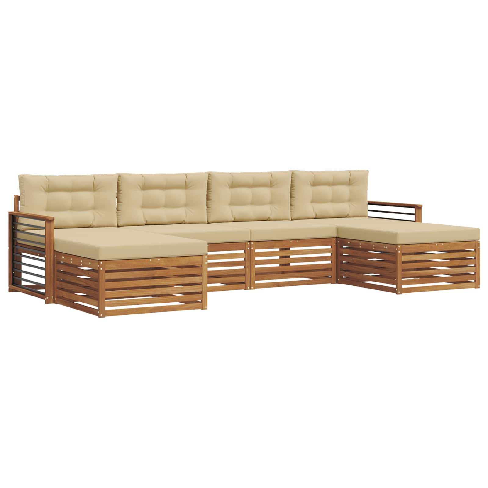 Outdoor-Sofagarnitur 6 stk. Natur und Beige Massivholz Akazie